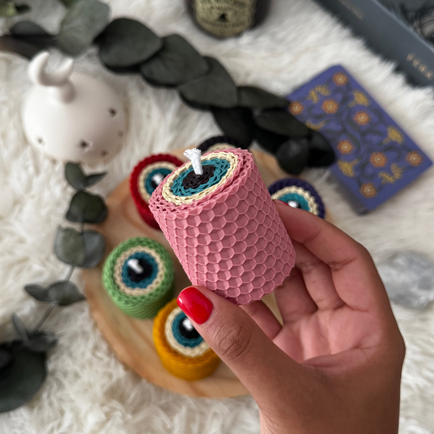 Vela de Miel Ojo Turco Rosa - Amor y Tranquilidad