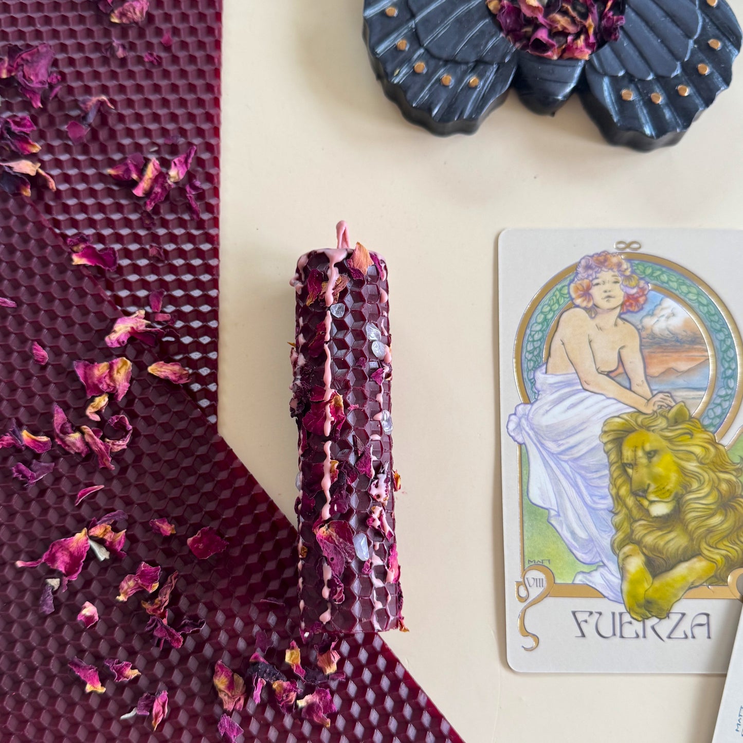 Vela de Miel Ritual Burdeos - Cuarzo Rosa