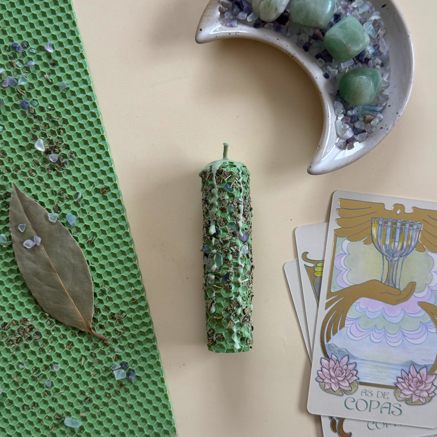 Vela de Miel Ritual Verde - Fluorita