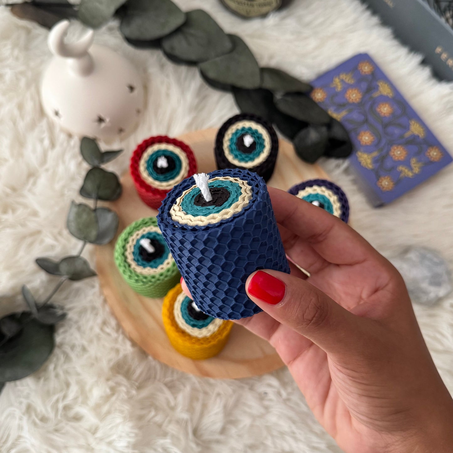 Vela de Miel Ojo Turco Azul - Protección y Buen Karma