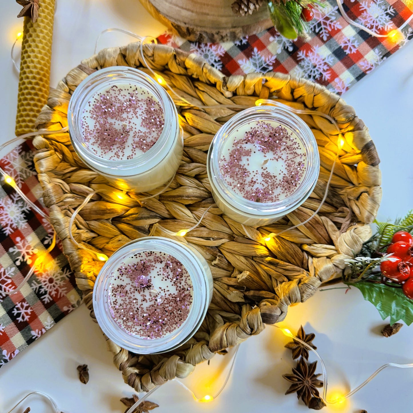 Vela de Soja Navidad Rosa - Canela y Vainilla Azucarada