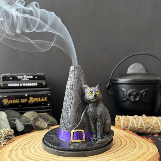 Porta Incienso Cono Sombrero Bruja y Gato