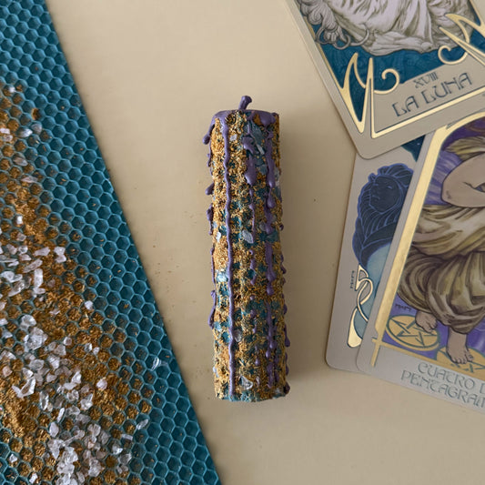 Vela Turquesa con Cuarzo Blanco - Sanación Emocional, Calma Mental, Purificación