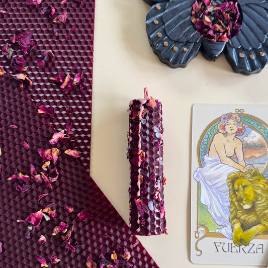 Vela de Miel Ritual Burdeos - Cuarzo Rosa